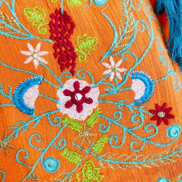 Z&L Europe beach boho shorts M orange embroidered - Picture 4 of 8